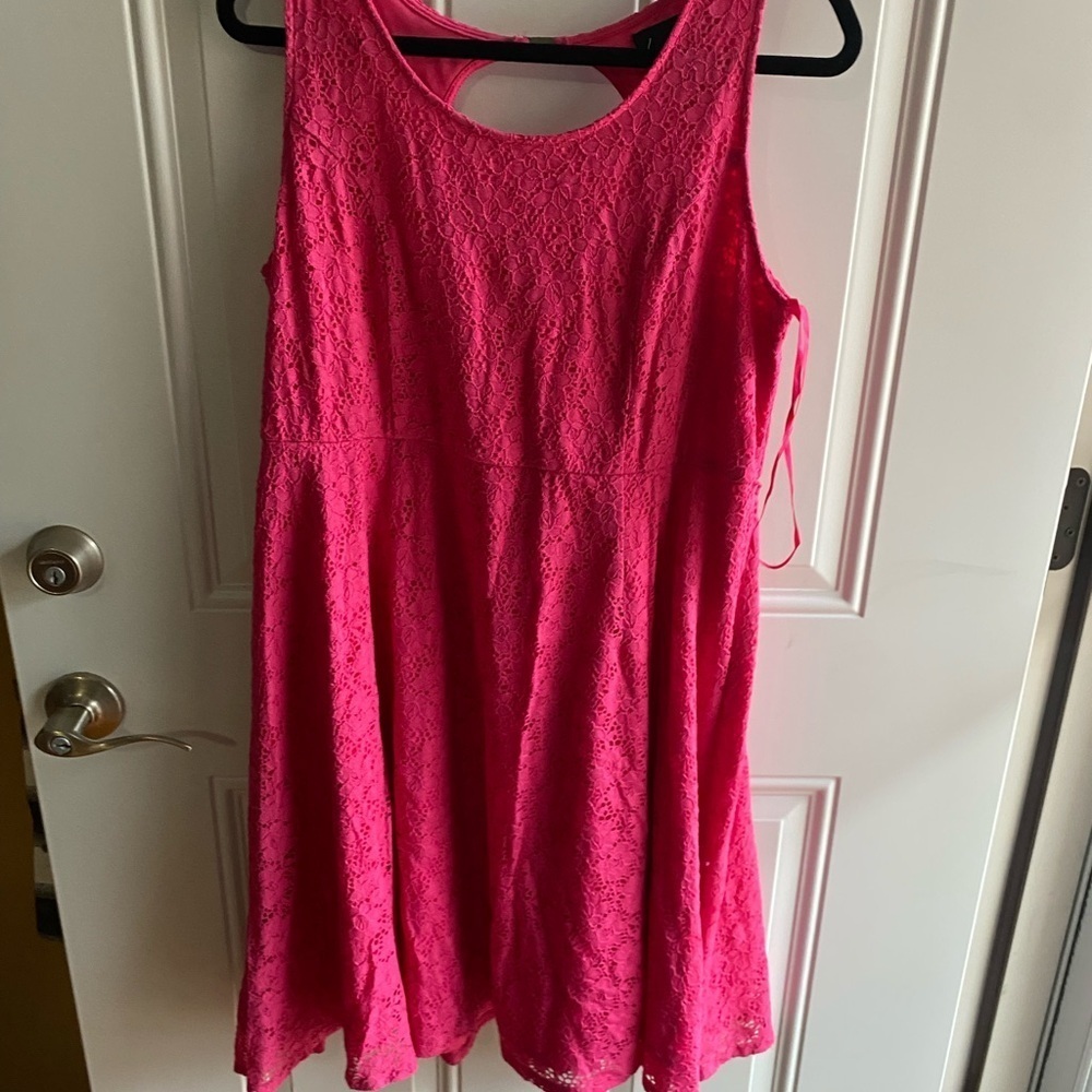 Lane Bryant Womens Fit Flare Dress Plus Pink Floral Lace Sz 16W Sleeveless F144